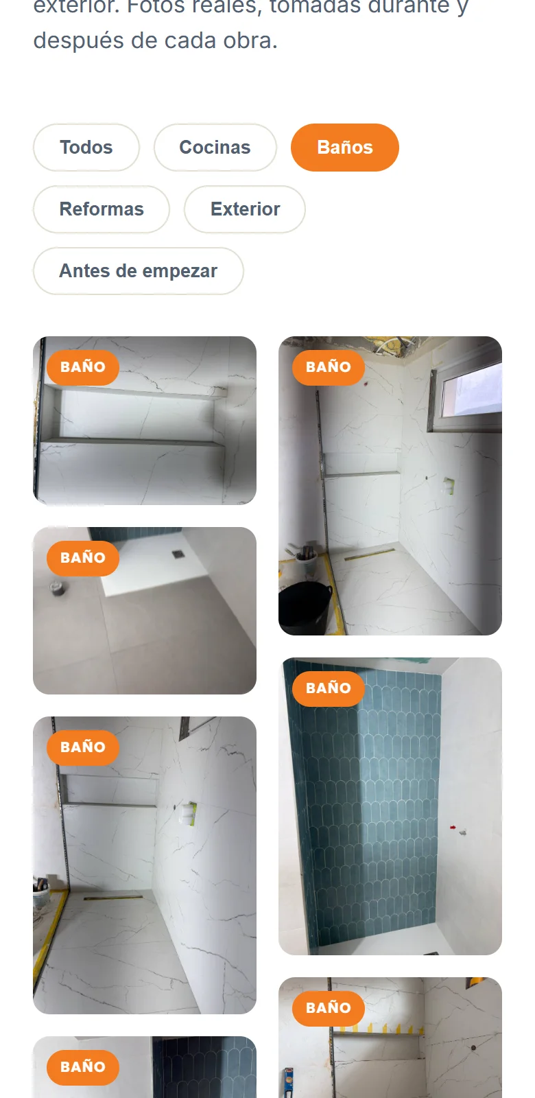 A galeria no celular, filtrada em Baños, em duas colunas.
