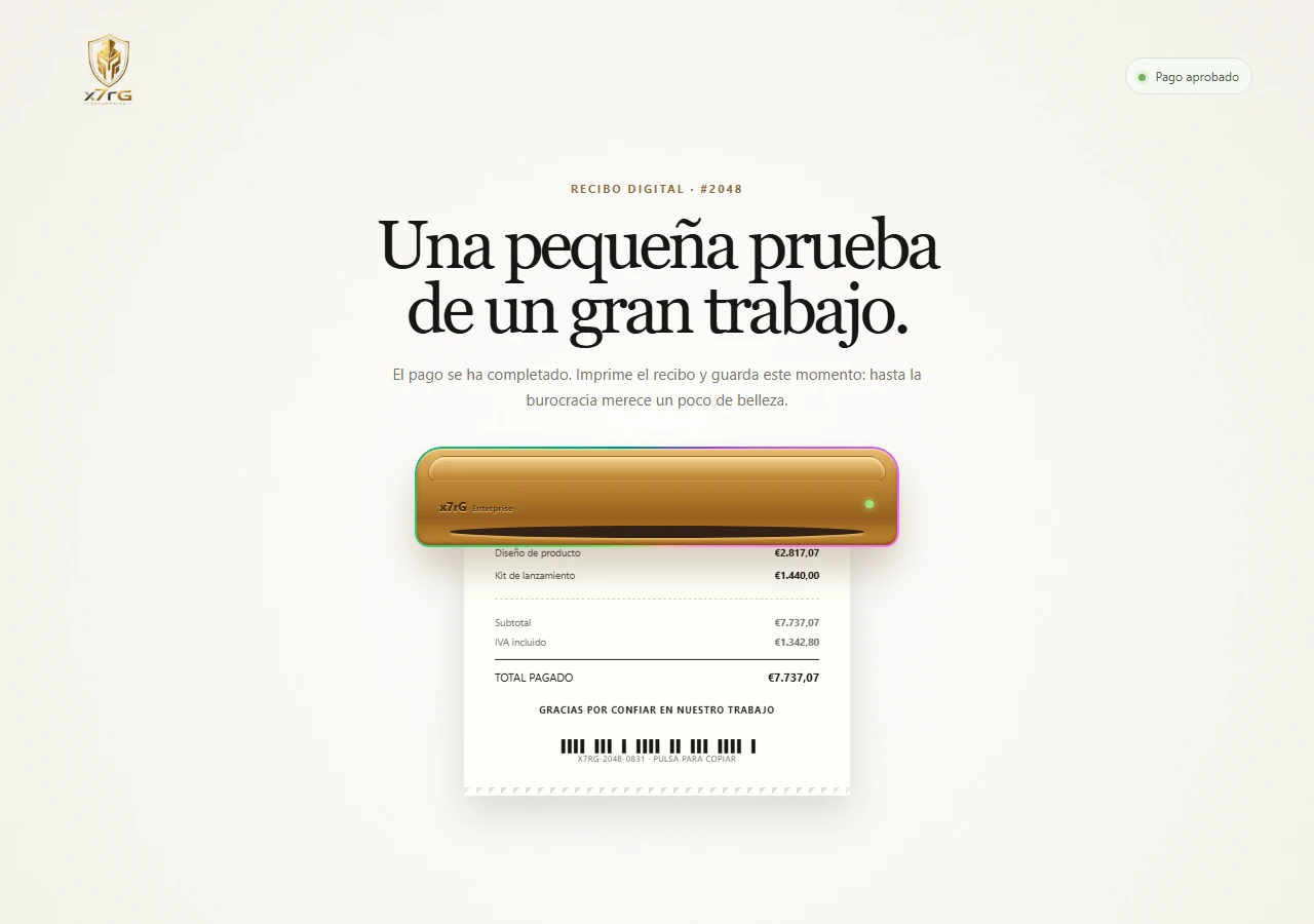 Estado printing: o papel sai pela abertura da impressora, com os itens do recibo e o código de barras já visíveis.