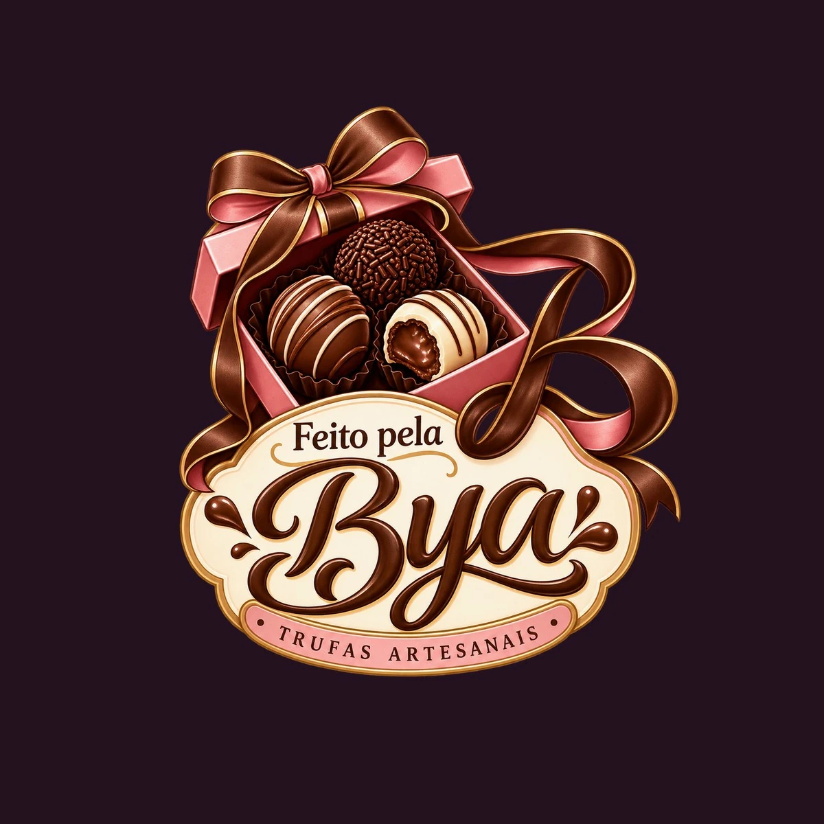 Imagem de compartilhamento do site: o logo da Feito Pela Bya sobre um fundo ameixa.